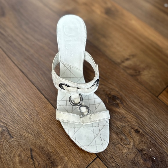 DIOR Logo Vintage Sandals Size 7.5 White and Silver Designer Heels Shoes - Picture 6 of 9